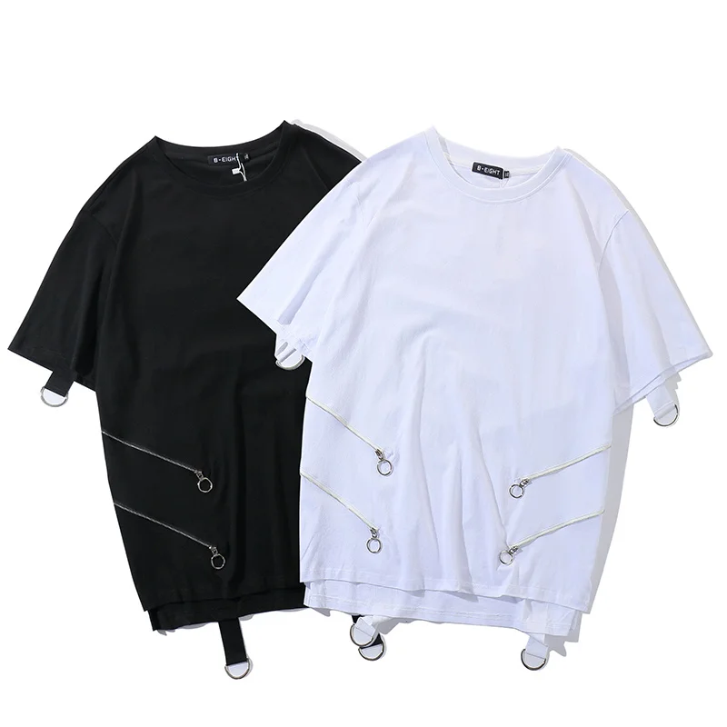 2019 футболка большого размера Летняя короткая на молнии свободная в стиле хип хоп