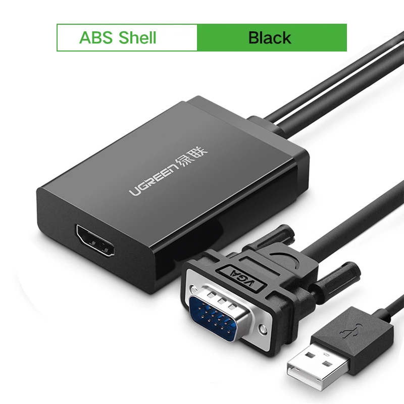 Ugreen VGA в HDMI адаптер 1080P VGA штекер в HDMI Женский конвертер для ноутбука HDTV монитор Видео Аудио Кабель HDMI в VGA - Цвет: Black ABS