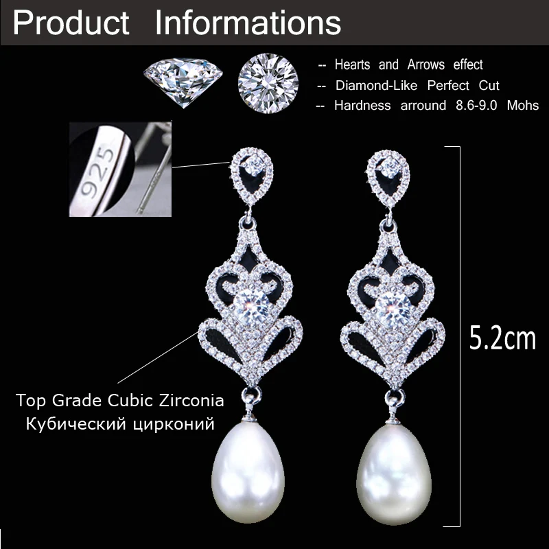 CWWZircons розовое золото цвет длинные жемчужные Висячие серьги для женщин винтажные этнические 925 пробы серебряные свадебные украшения CZ316