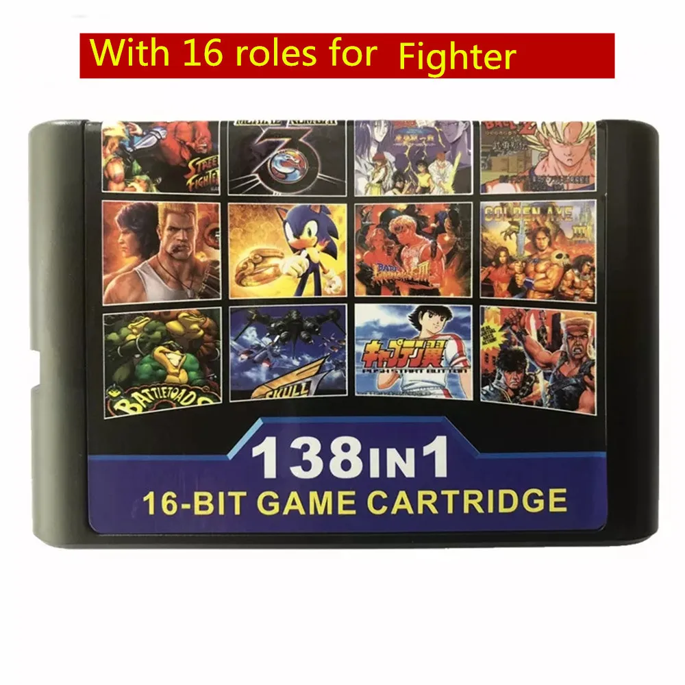 138 в 1(1G) игровой Картридж с Боец(16 функций) улицы Rage1/2/3 золотой Axe1/3 сила грома для SEGA бытие MegaDrive