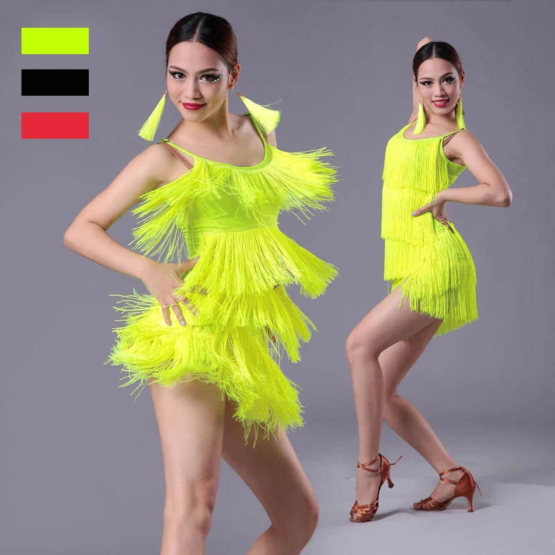 

Girls Women Latin Dance Dress For Girls Tassel Fringe Ballroom Salsa Tango Dance National Standard Competition Practice Costumes