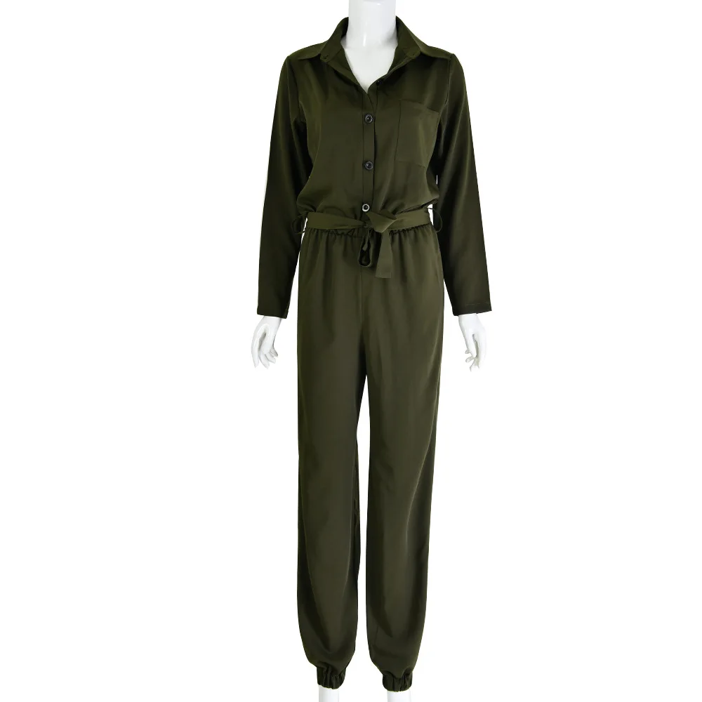 

Women Casual Long Sleeve Party Jumpsuit Romper Trousers Pants OL Deep V Neck Playsuit with Belt