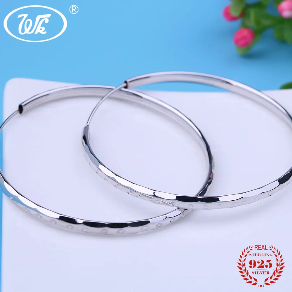 WK 925 Sterling Silver 55MM Big Round Circle Hoop Earrings Womens Large Hoops Earing With Dot Brinco Aros Party Jewelry W3 ED008 | Украшения