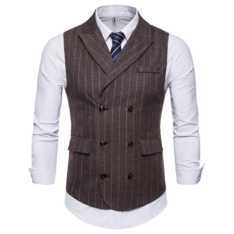 

Men's peak of new fund of 2020 autumn led stripe vest double-breasted vest leisure suit