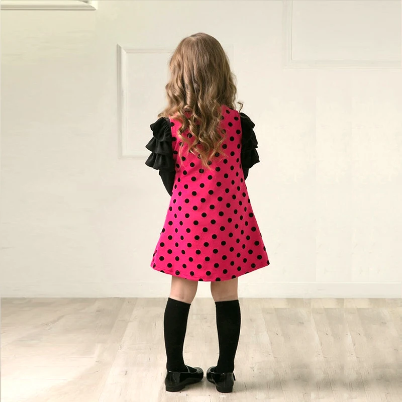 От 2 до 7 лет платье принцессы для девочек Платье с длинными рукавами в горошек