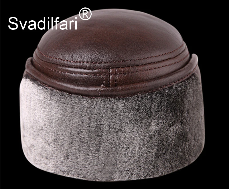 Svadilfari, натуральная кожа, шапка для мужчин, зимняя, плюс бархат, толстая, теплая, бейсболка с наушниками, мужская шапка, яловая кожа, теплые шапки