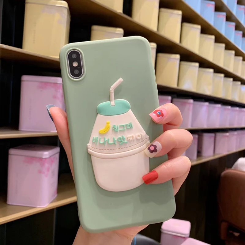 Fashion Japan Korea 3D Cute Phone Cases For iphone X XR XS Max 6 6S 7 8 Plus Sweet Banana Milk Strawberry Drink Soft Cover Coque |