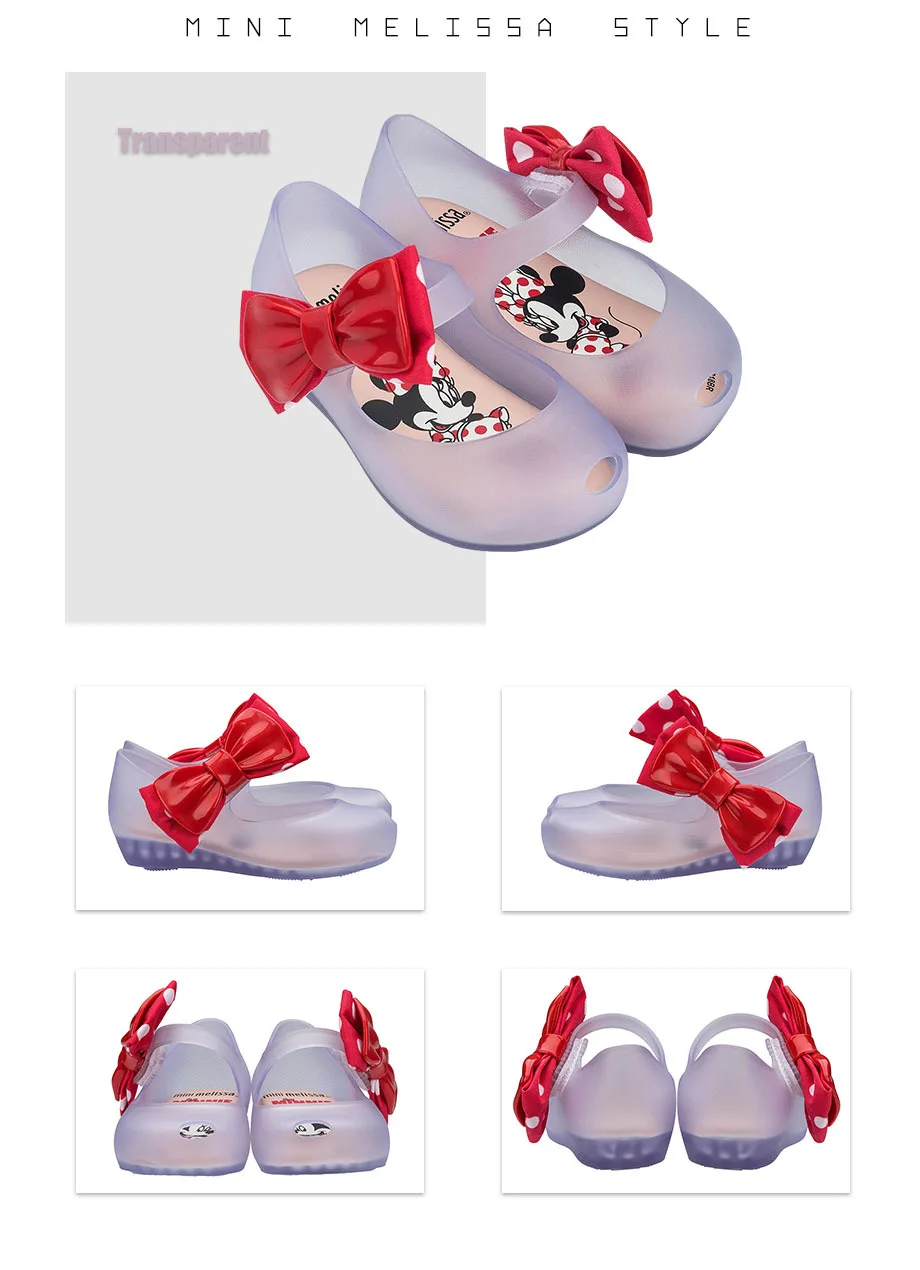 Mini Melissa/оригинальные Ultragirl+ Minnie II, новинка года, пластиковые сандалии для девочек с бантом, детские сандалии Melissa/детские Нескользящие туфли