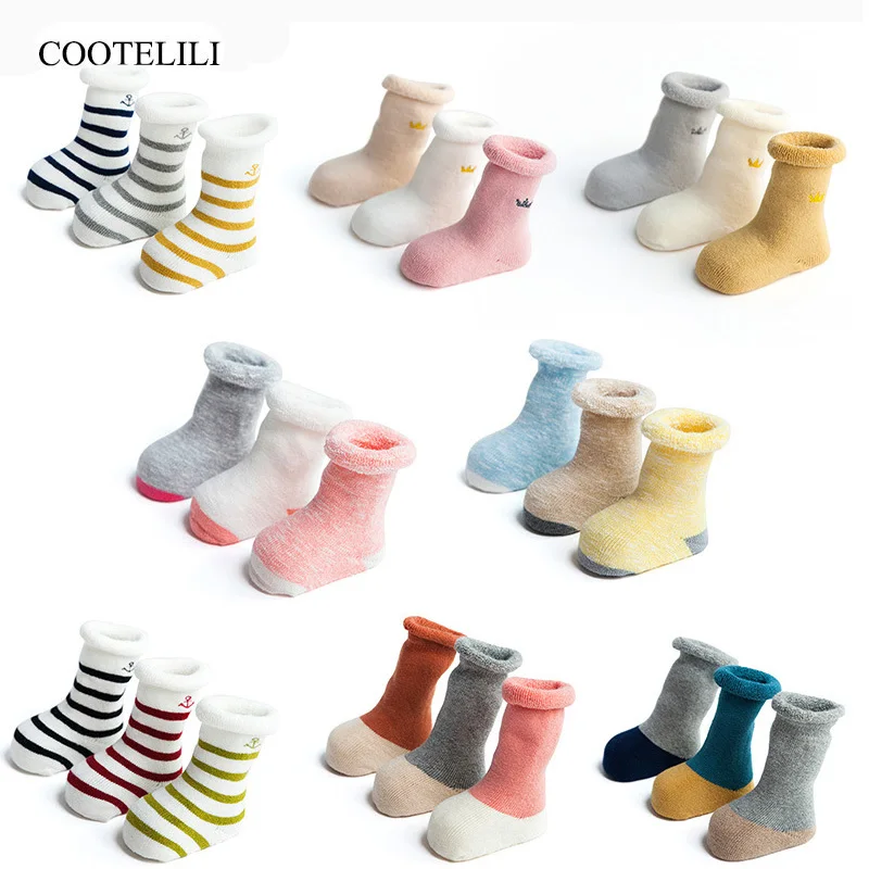 COOTELILI 3pairs/lot Thicken Winter Kids Socks Baby Girl Clothes Boys Stuff For Newborns Warm Long Infant 0-3Y | Мать и ребенок