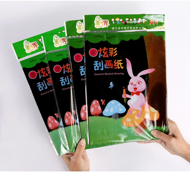 10pcs A4 size Children Scratch Painting Papers with Drawing Stencils Kids Scraping Paper Paint Learning Kindergarten Preschool | Игрушки и