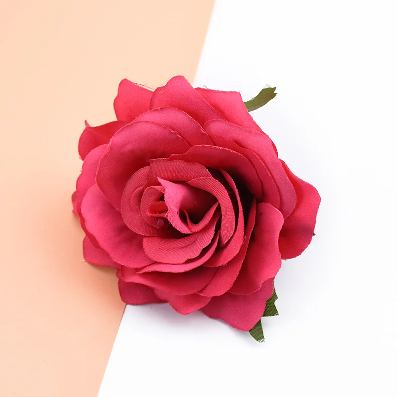 rose red 6 шт. шелковые розы цветок настенный Декор для дома Свадебные аксессуары оформление diy ВЕНОК рукоделие колпачок искусственные цветы - Цвет: rose red