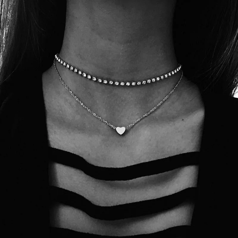 Женское колье чокер с сердечками Золотое двойным кристаллом Массивное оптовая