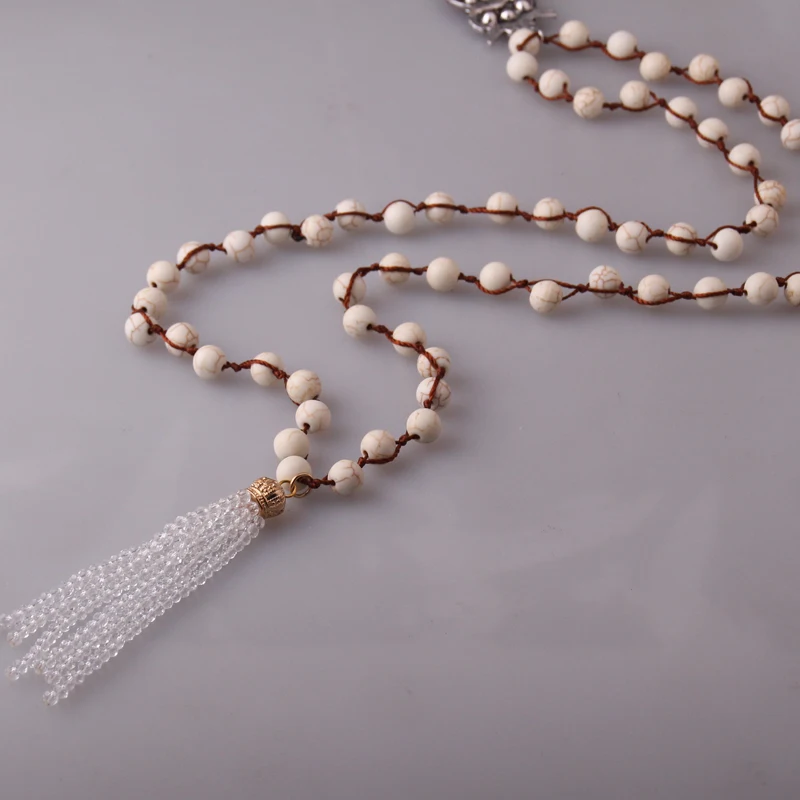 MOODPC модное ожерелье из белых камней с узелком веревки и стеклянной кисточкой
