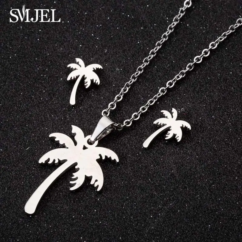 SMJEL Stainless Steel Tree Necklaces for Women Bohemian Coconut Palm Tree Statement Necklace Hawaii Jewelry Wholesale