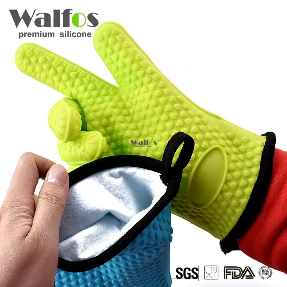WALFOS супер толстые термостойкие силиконовые перчатки из двух частей с хлопком для