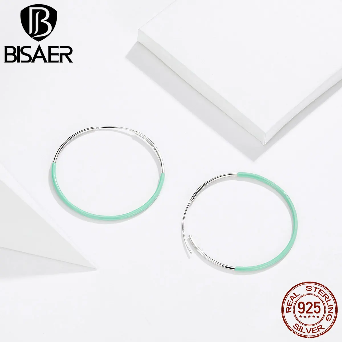 BISAER, большие серьги, яркие, синие, градиентные, Круглые, серьги-кольца, 925 пробы, серебро, для женщин, ювелирное изделие, Oorbellen GAE141