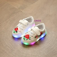 omds spring autumn retro embroidery led all match fashion casual kids girls baby boys shoes on children glowing sneakers lights