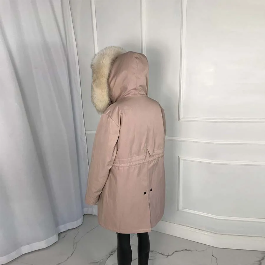 Пальто из лисьего меха, куртка, парка из натурального меха лисы, большой воротник из лисьего меха и подкладка, новинка, водонепроницаемая женская зимняя Толстая теплая f