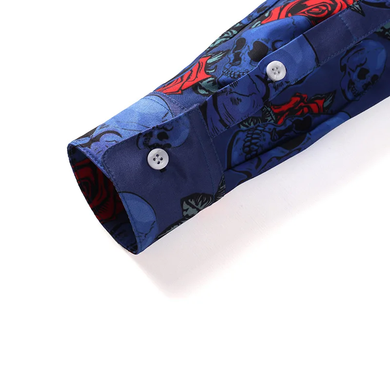 Skull Rose Floral Shirts Men Long Sleeve Slim Fit 3D Casual Tops Camisas Hombre Autumn Shirt Chemise Male Clothing | Мужская одежда