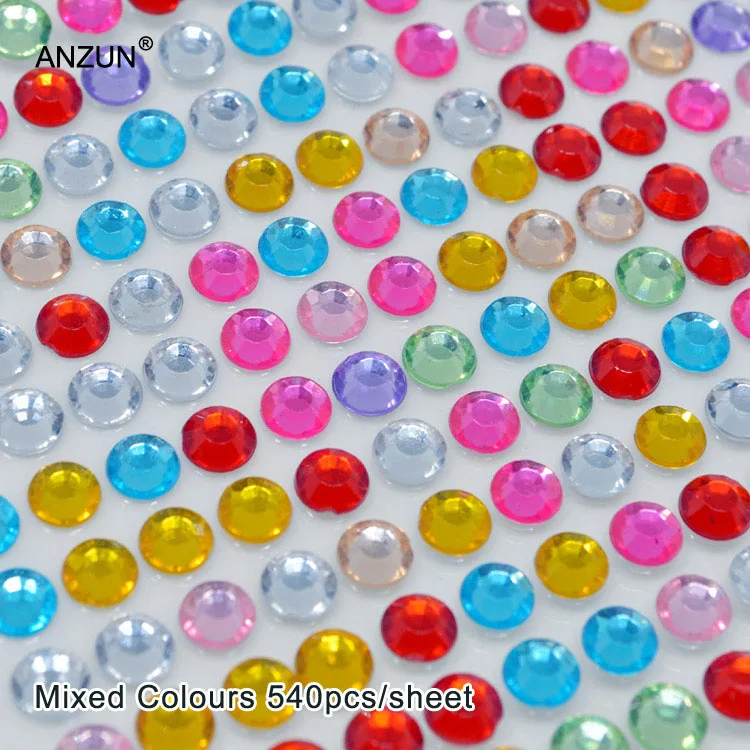 Mixed Colours 3 мм, 4 мм, 5 мм, 6 мм, 504 шт/лист, самоклеющиеся алмазные палочки, стразы, самоцветы, сделай сам, стразы, стикеры для скрапбукинга - Цвет: Mixed Colours