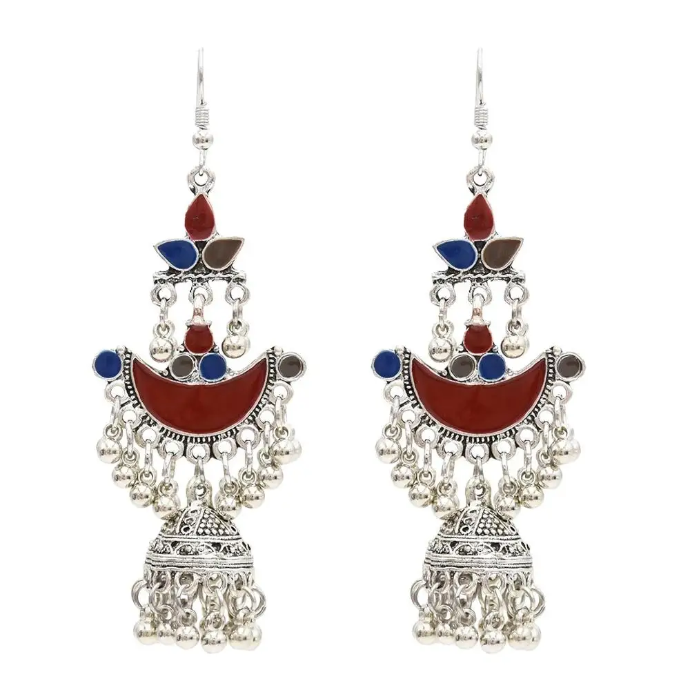 Цветные длинные серьги с кисточками и колокольчиками индийские Jhumka для женщин