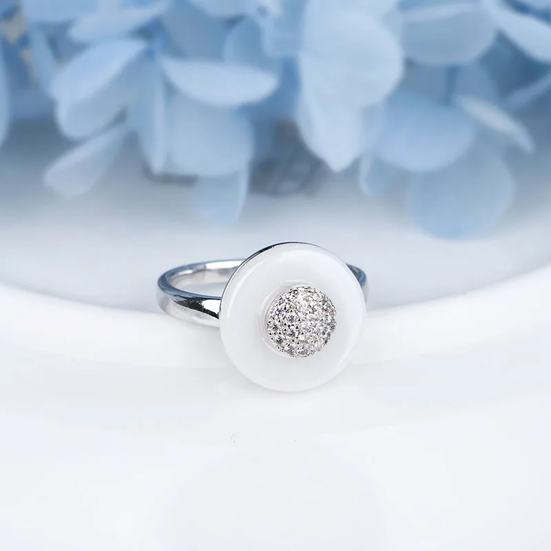 Женское керамическое кольцо с фианитом темпераментное геометрическим рисунком