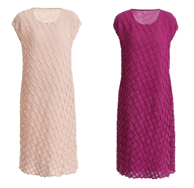 Женское платье с коротким рукавом LANMREM плиссированное трехмерным круглым