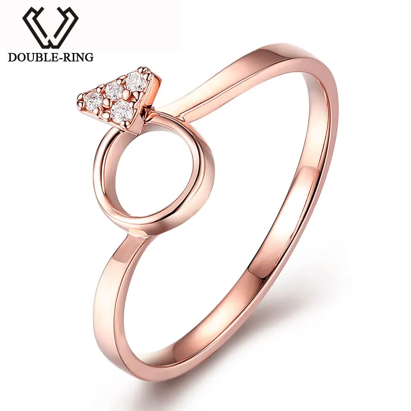 Anel de diamantes românticos 18k, joia em ouro rosê genuíno para mulheres