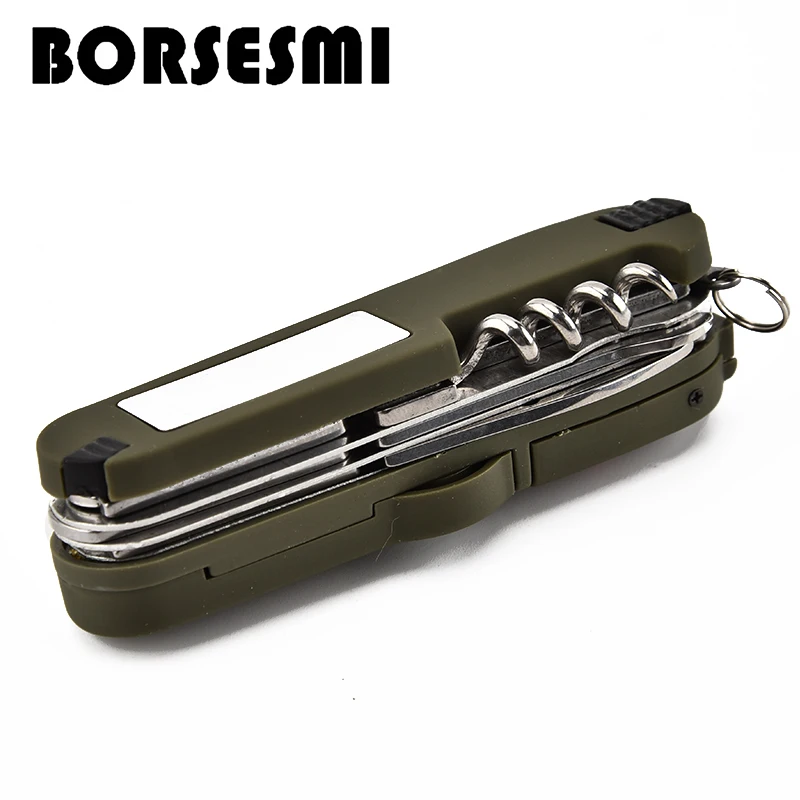 

Hot sale 91mm multi-function folding knife with compass 11 in 1 stainless steel pocket knife with LED outdoor camping knive