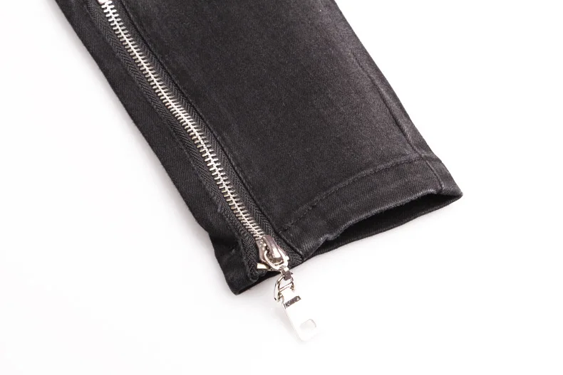 

2019 New High Waist Zipper Rivet Skinny Pencil Pants Fashion Capris Women Black Elastic Stretch Skinny Cropped Cigarette Pants