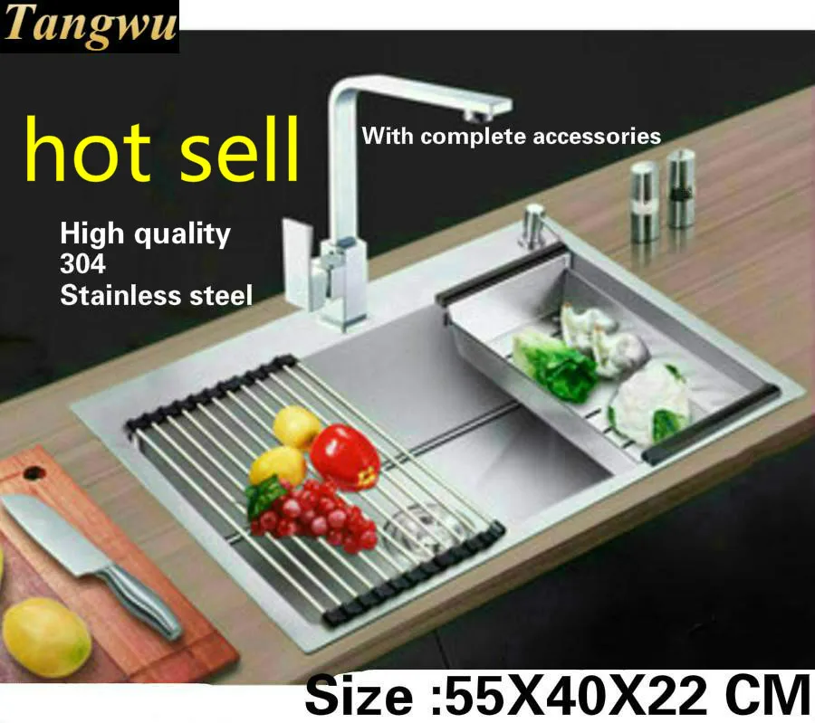 

Tangwu Kitchen sink handmade 4 mm thick sturdy Food-grade 304 stainless steel single slot small 55x40x22 cm