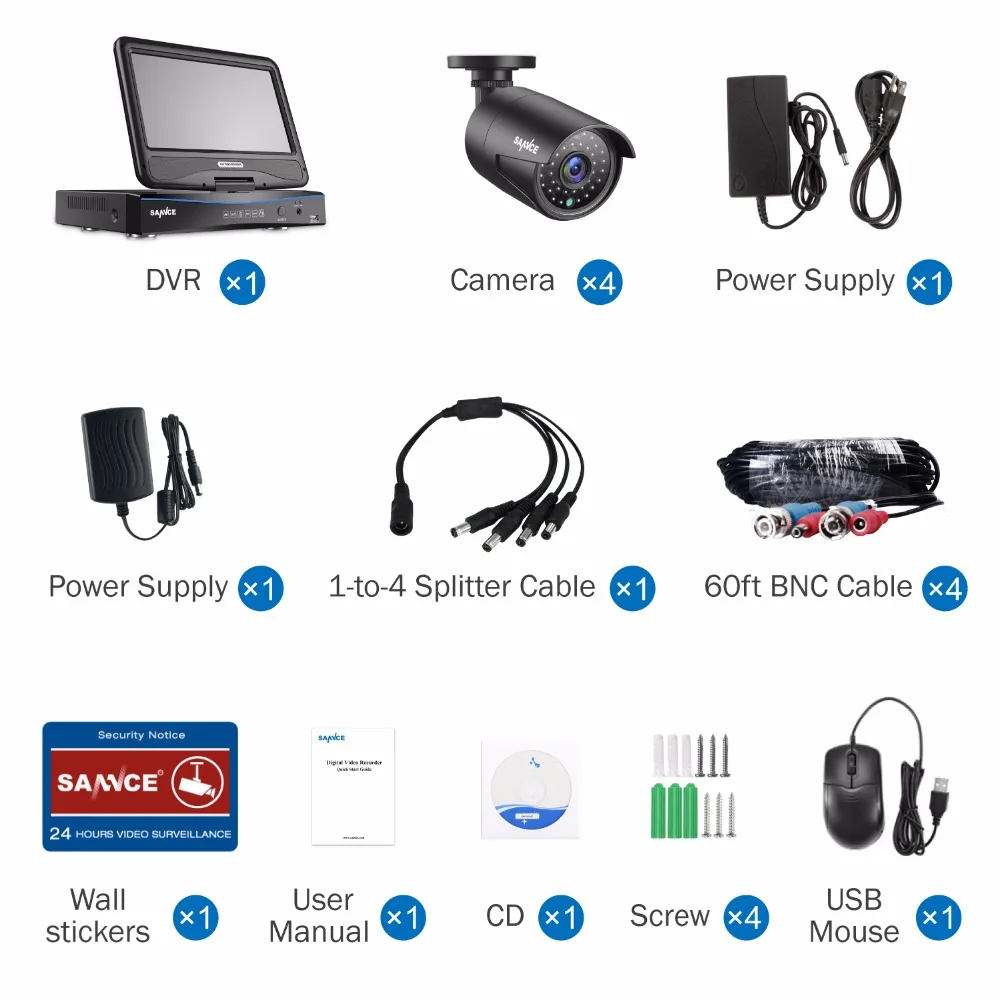 SANNCE 4CH FHD 1080P система безопасности CCTV DVR с 10 1 дюймовым ЖК дисплеем и 4 шт. 2.0MP