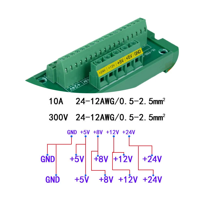 DC 24V 8V 12V 5V Power Supply Wiring Distribution Terminal Blocks Splitter Board |