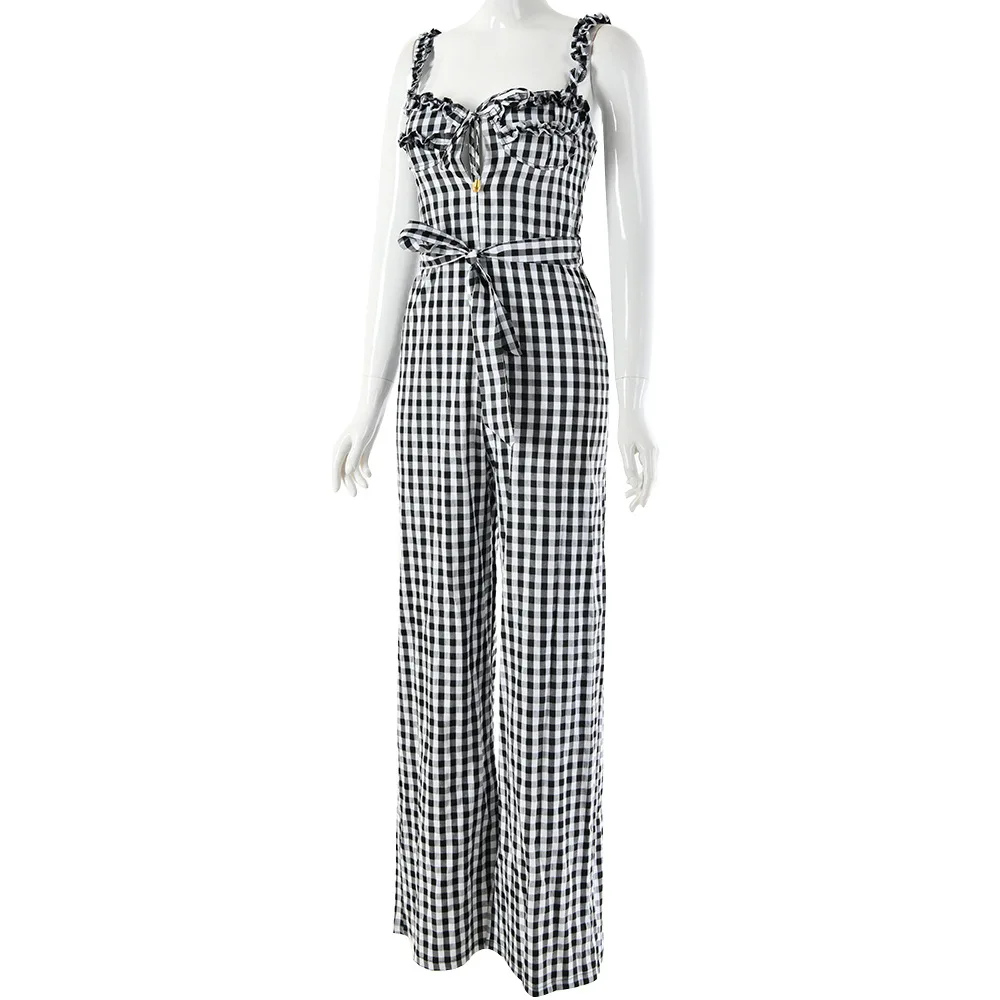 Новинка женские клетчатые комбинезоны без рукавов Комбинезоны из дангери