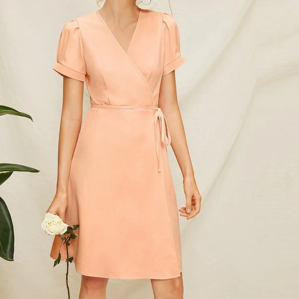 Женское модное Бандажное платье с v-образным вырезом коротким рукавом однотонное