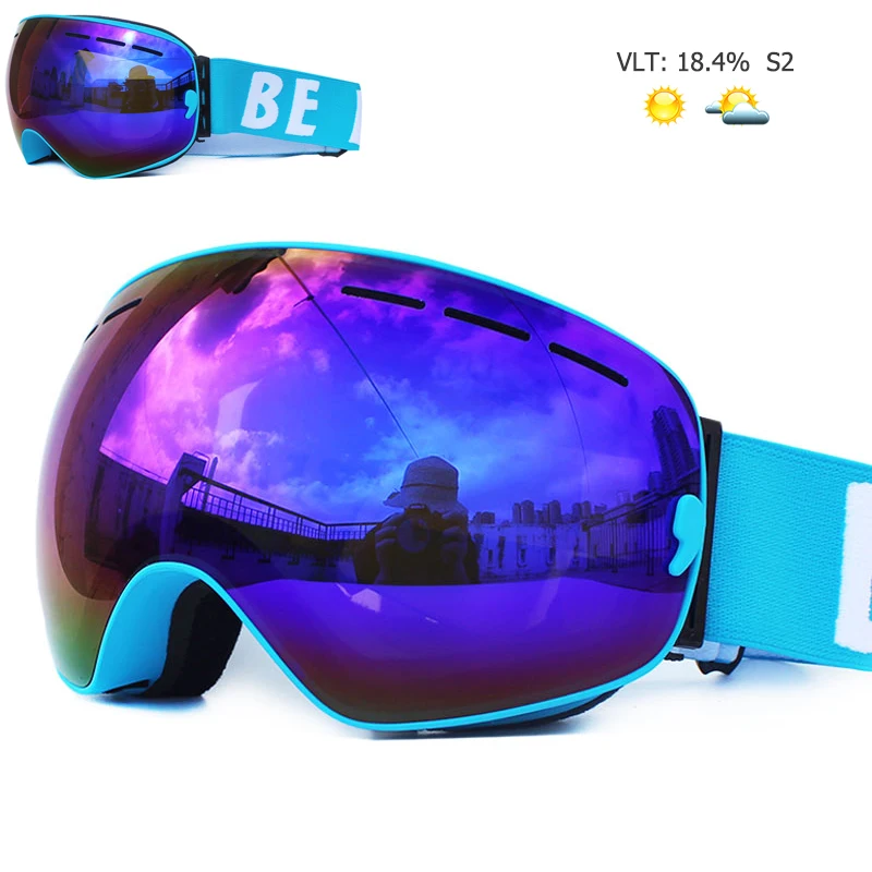 UV400 противотуманные двухслойные лыжные очки с большими линзами, лыжная маска, очки для катания на лыжах, снежные мужские очки для сноуборда, очки с зеркальным покрытием