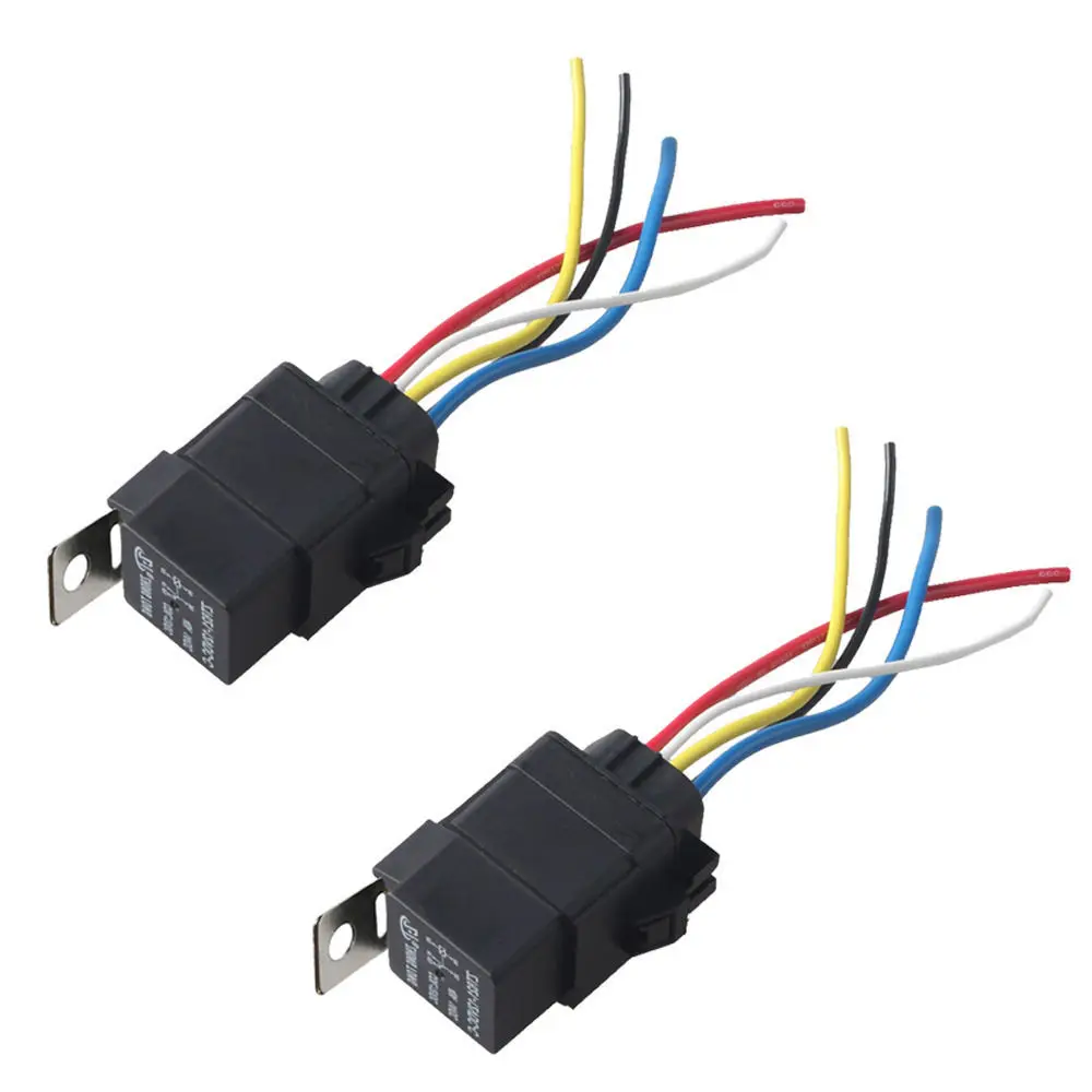 

EE support 2Pcs 12V 40A SPDT Relay Socket Plug 5Pin 5 Wire Waterproof Seal Iron Kit Car Styling