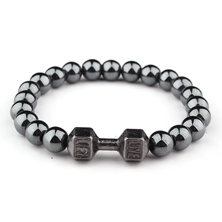Модный 8 мм черный браслет с гантелей черные матовые бусы браслеты для женщин и