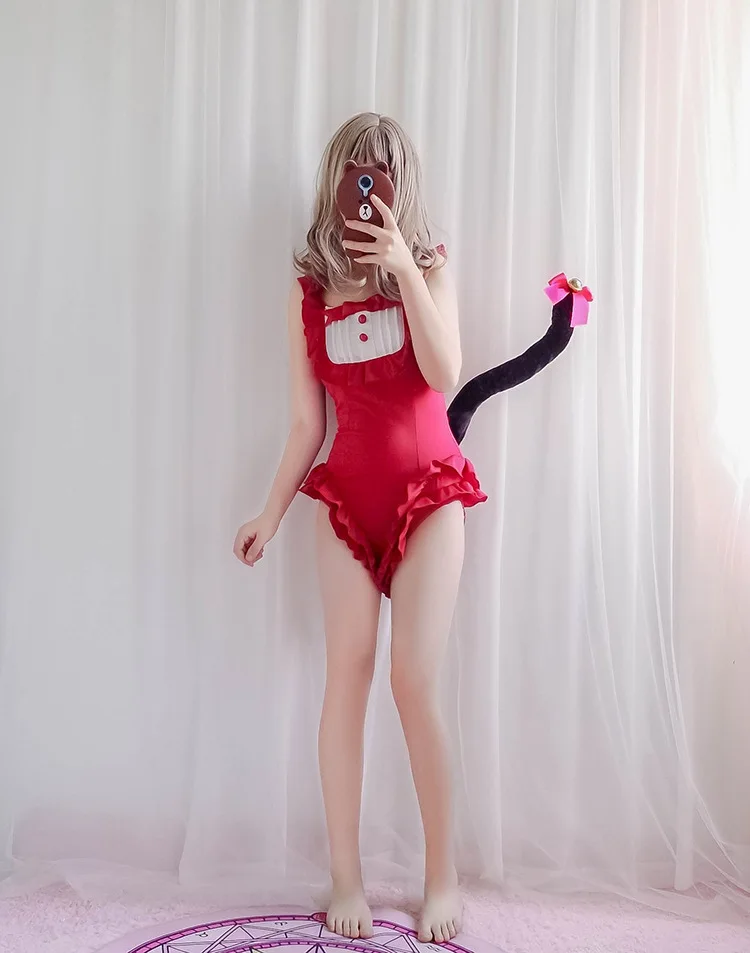 Kawaii горничной Cat Японская школа Sukumizu купальник косплэй пикантные милые для