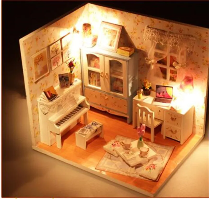 Середина лета комната Кукольный дом деревянная мебель Diy Дом собрать 3D Miniaturas кукольный домик наборы игрушек для детей подарок на день рождения