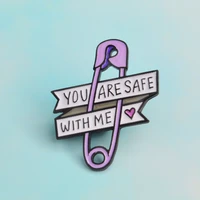 cufflinks love ribbon brooch purple paper clip heart you are safe with me enamel pin badge friends kid family gift