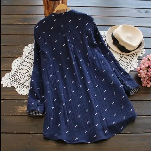 Женская рубашка с длинным рукавом из хлопка и льна|mori girl|autumn womencotton linen |