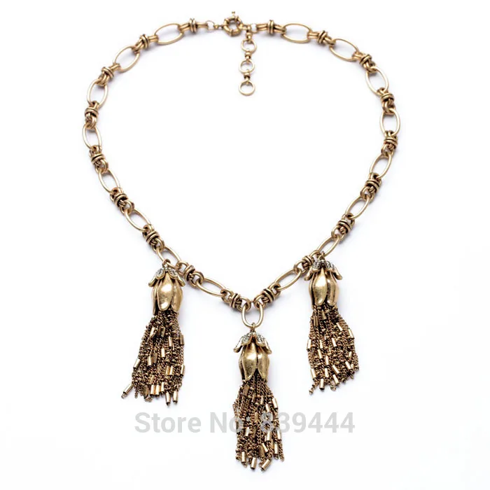 

New Design Hot Sales Jewelry Wholesale Long Necklace Antique Gold Color Vintage Tassel Necklaces Pendants
