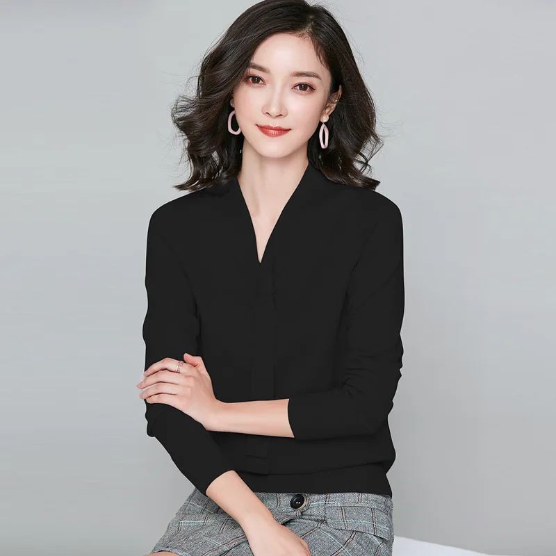 womens top Cotton kintting long sleeve V-neck sweater all match tee white black n t shirt women bts | Женская одежда
