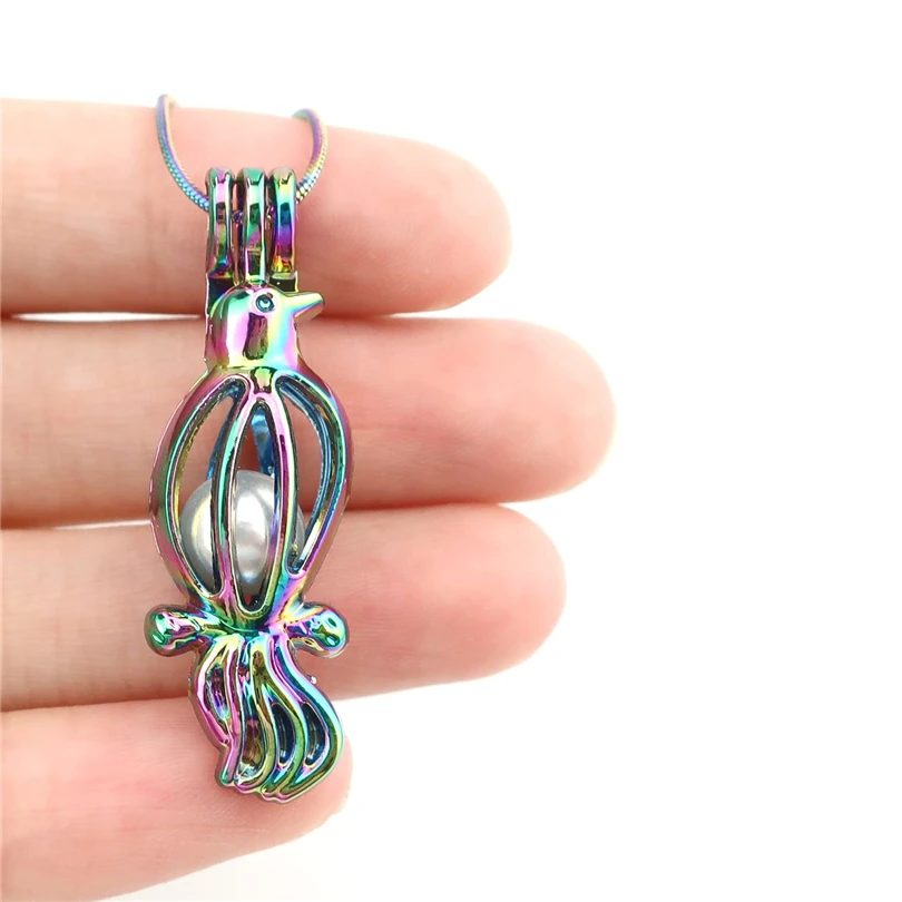22&quot Rainbow Color Snake Chain Pick a Pearl Bird Cage Locket Aroma Essential Oil Diffuser (S-PC-585) | Украшения и аксессуары