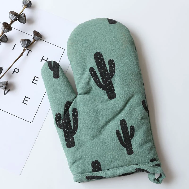 Green Cactus INS в скандинавском стиле из хлопка и льна рукавица и прихват для микроволновой печи с высокой термоизоляцией нескользящие перчатки для приготовления пищи Кухонные инструменты аксессуары - Цвет: Green Cactus
