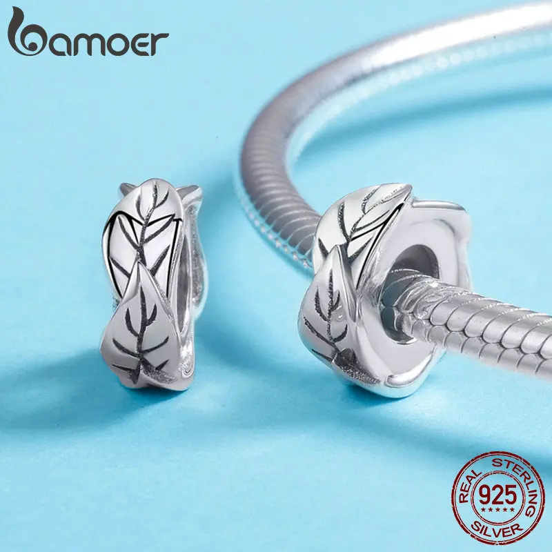 BAMOER Весенняя коллекция 925 пробы Серебряное штабелируемое дерево листья Бусины Подходит браслет ожерелье ювелирные украшения S925 SCC597