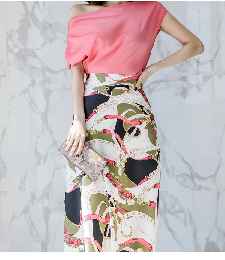 Летний женский комплект 2 шт. пикантные Slash шеи розовая блузка Топы и элегантность