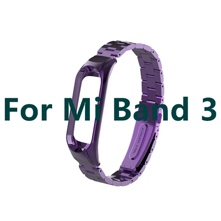 Purple For Band 3 Браслет из нержавеющей стали, ремешок для Xiaomi mi, браслет 4, металлический твердый mi Band 3, ремешок для Xiaomi mi, ремешок 3, сменный ремешок для смарт-часов - Цвет: Purple For Band 3