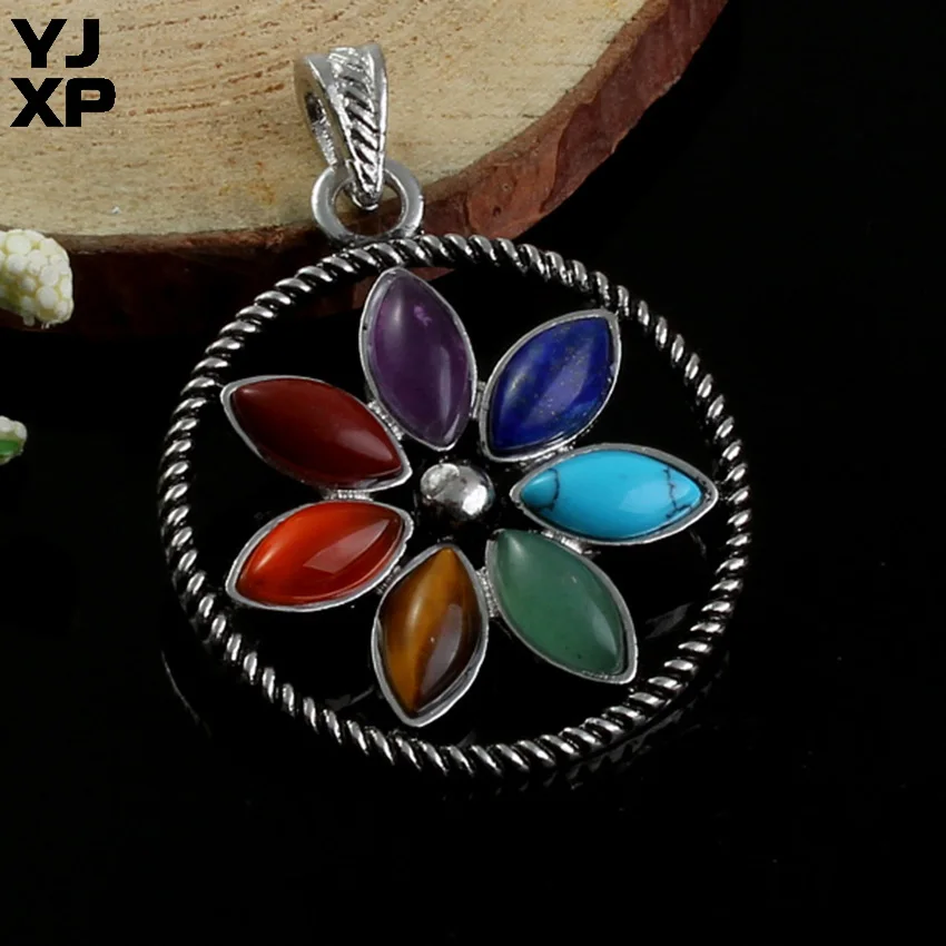 YJXP этнические позолоченные круглые 7 Чакр камни в форме цветка Рейки Исцеление